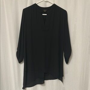 IMAN Black Asymmetrical Mandarin Collar Blouse